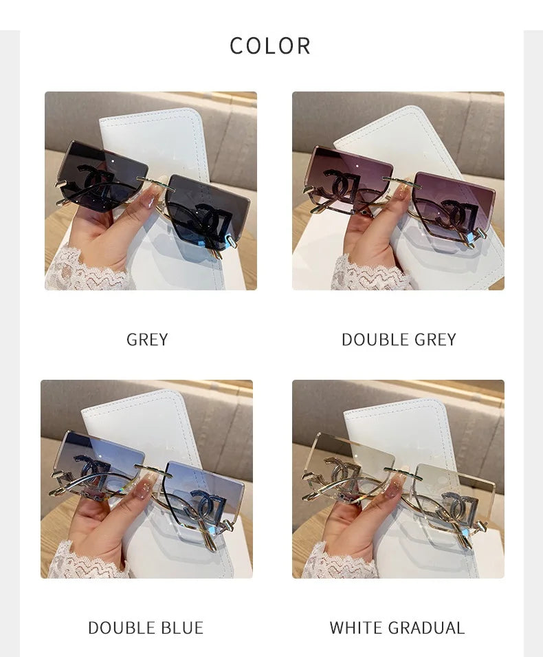 Luxury Rimless Brand Fashion Sunglasses For Women And Men Stylish Square Metal Sun Glasses Glamour Designer Shades UV400