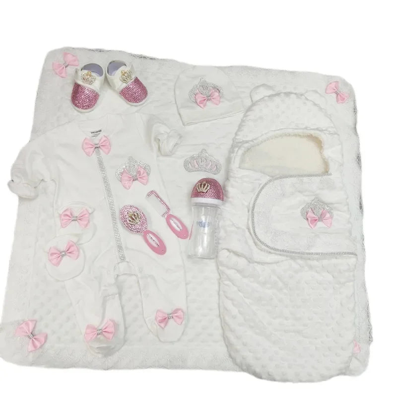 Ins Handmade Baby Swaddle Set Newbaby Gift Onesie Climbing Clothes High-end Gift Box Set Custom Newborn Baptism Clothes