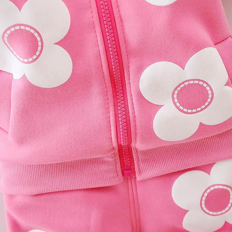 Baby Girls Flower Cartoon Thickk Woolen Autumn Winter Hoodied Jacket Coat Pants Clothing Set Children Kids Warm Clothes Suits