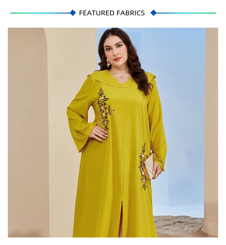 Long Sleeves Embroidered Abayas for Women Loose Casual Dress Plus-size Women's Dress Temperament Printed Muslim Dress Streetwear