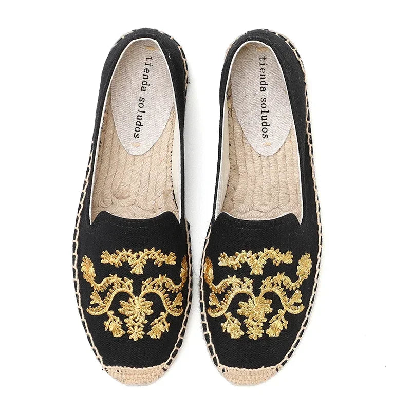 Women's Casual Flats Shoes with Embroidered Hemp Flat Platform Round Toe Spring/Autumn Comfortable