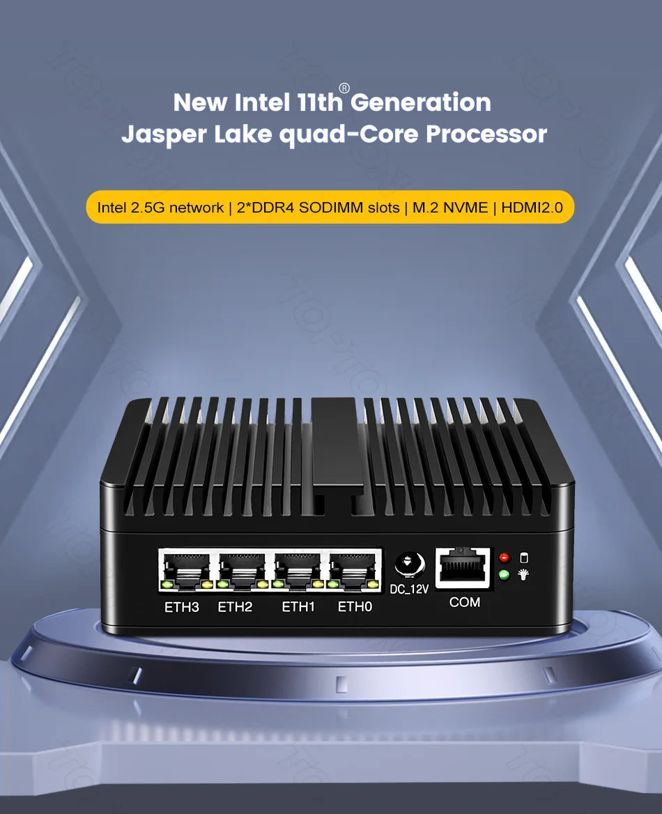 2025 pfSense Firewall Soft Router J6412 N150 N6210 4xIntel i226 2.5G LAN 2xDDR4 NVMe Fanless Mini PC HDMI2.0 DP AES-NI OPNsense