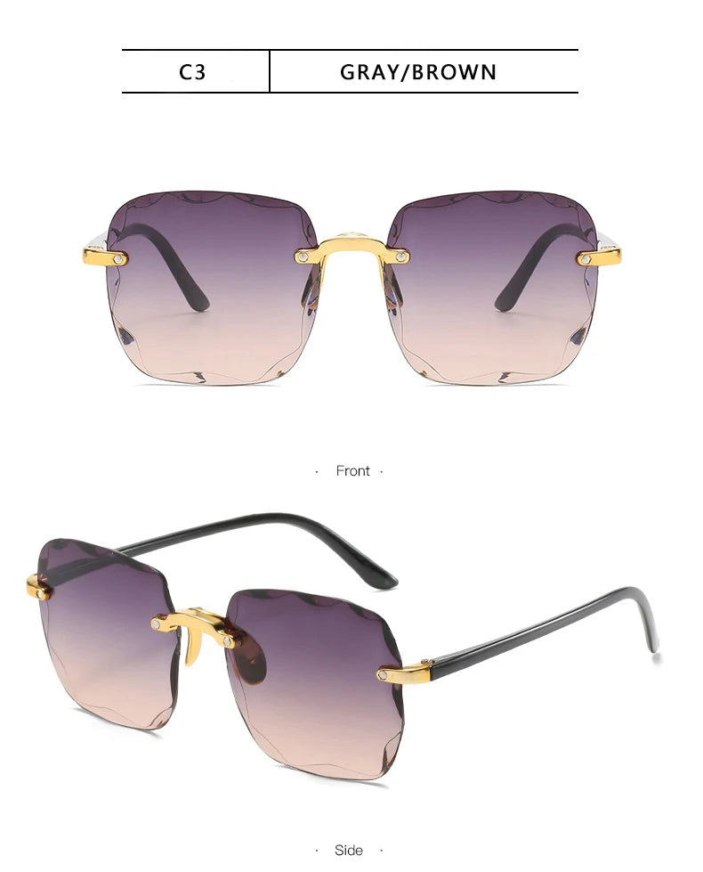1/3PCS Square Rimless Sunglasses Women Luxury Brand Designer Summer Red Glasses Fashion Sun Glasses For Men UV400 Shades Oculos