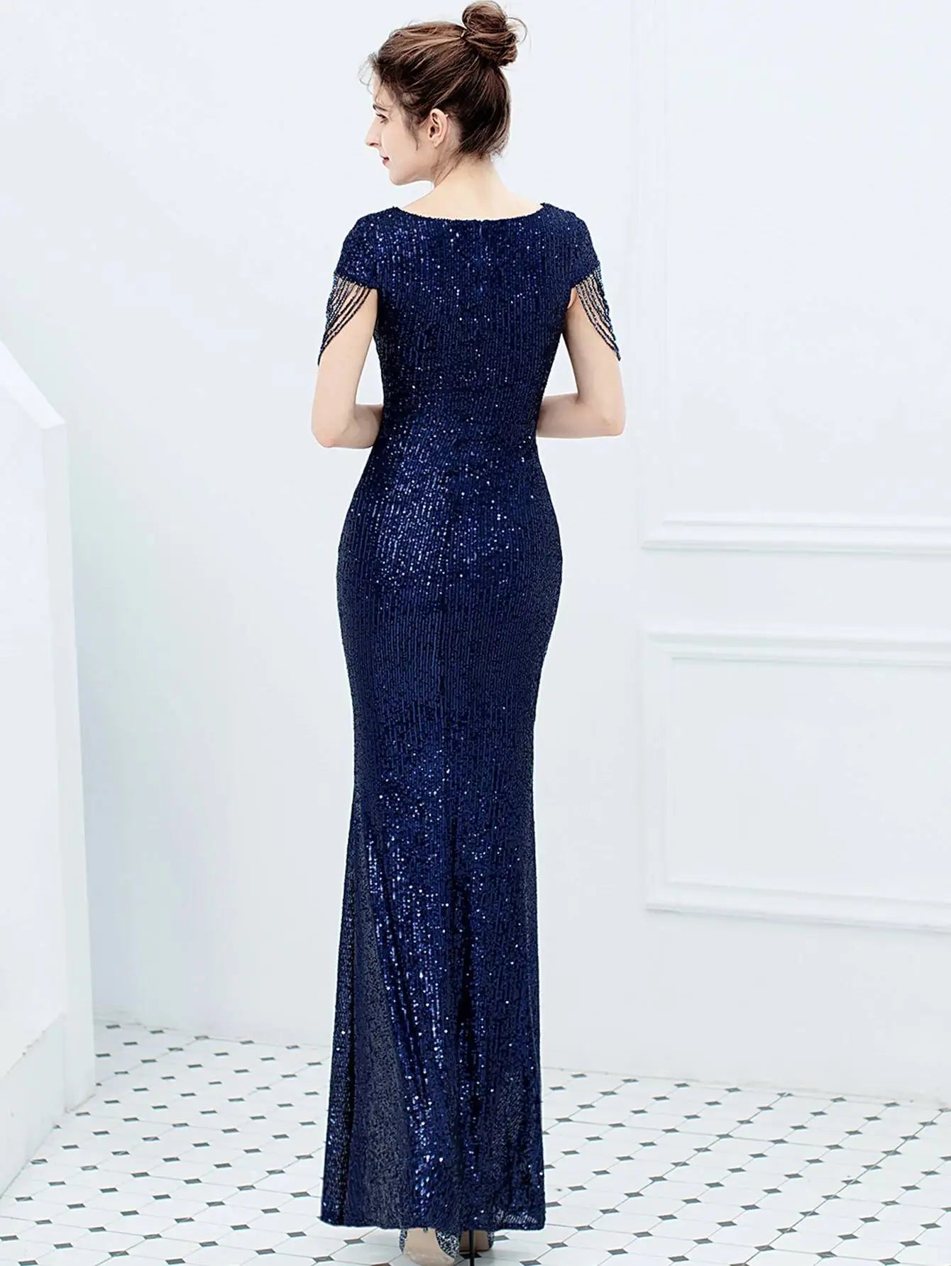 Sexy vintage maxi black sequin summer dress women 2025 elegant luxury birthday party long dresses fishtail evening dress vestido