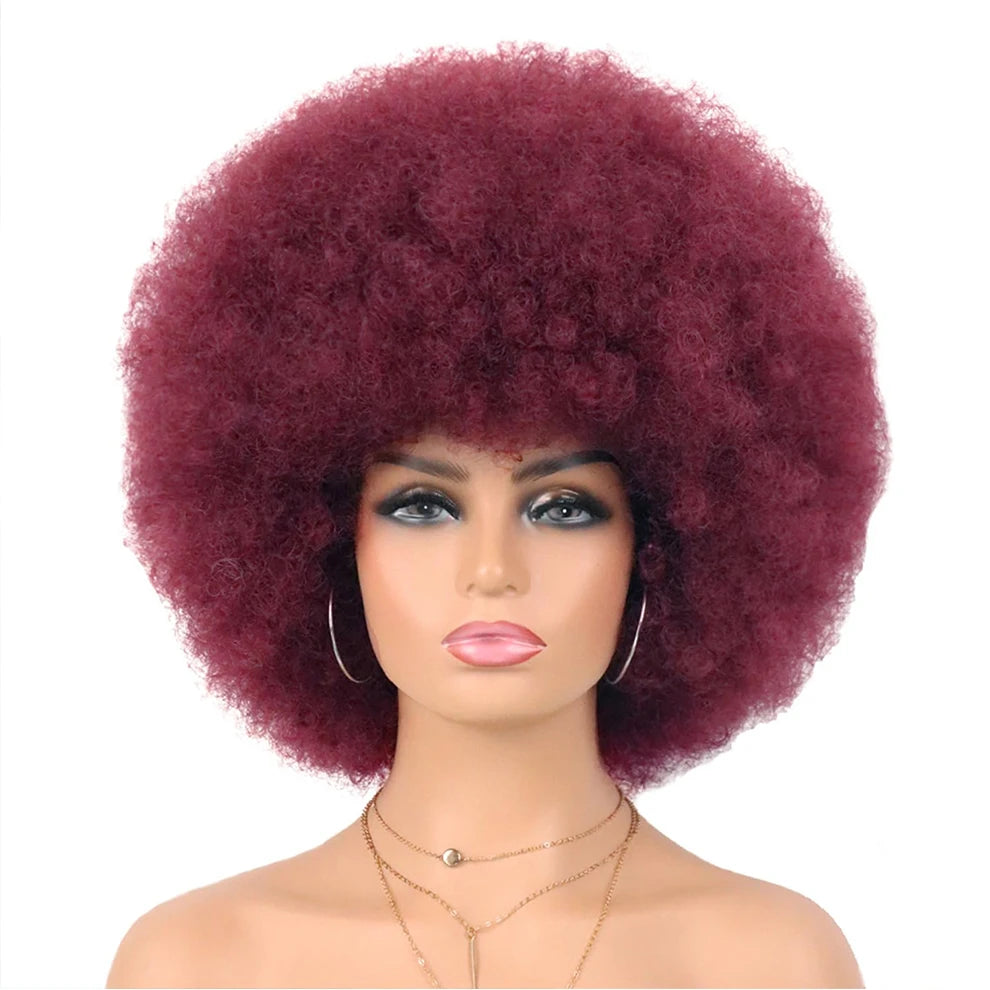 Afro Curly Human Hair Wigs for Black Women 13x4 Lace Front Red Brown Afro Puff Wig Natural Looking Heat Resistant Bouncy Hair