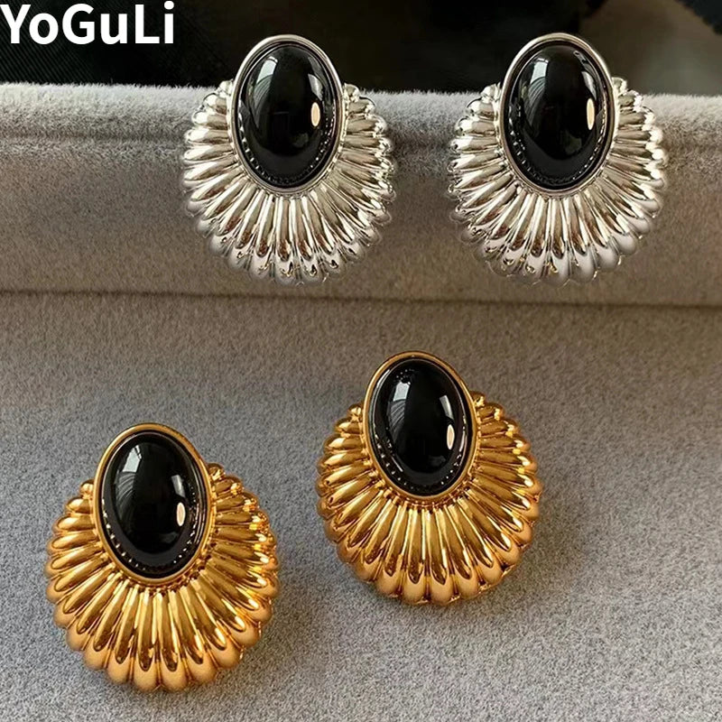Modern Jewelry  Geometric Metal Black Resin Stud Earrings For Girl Women Party Gift