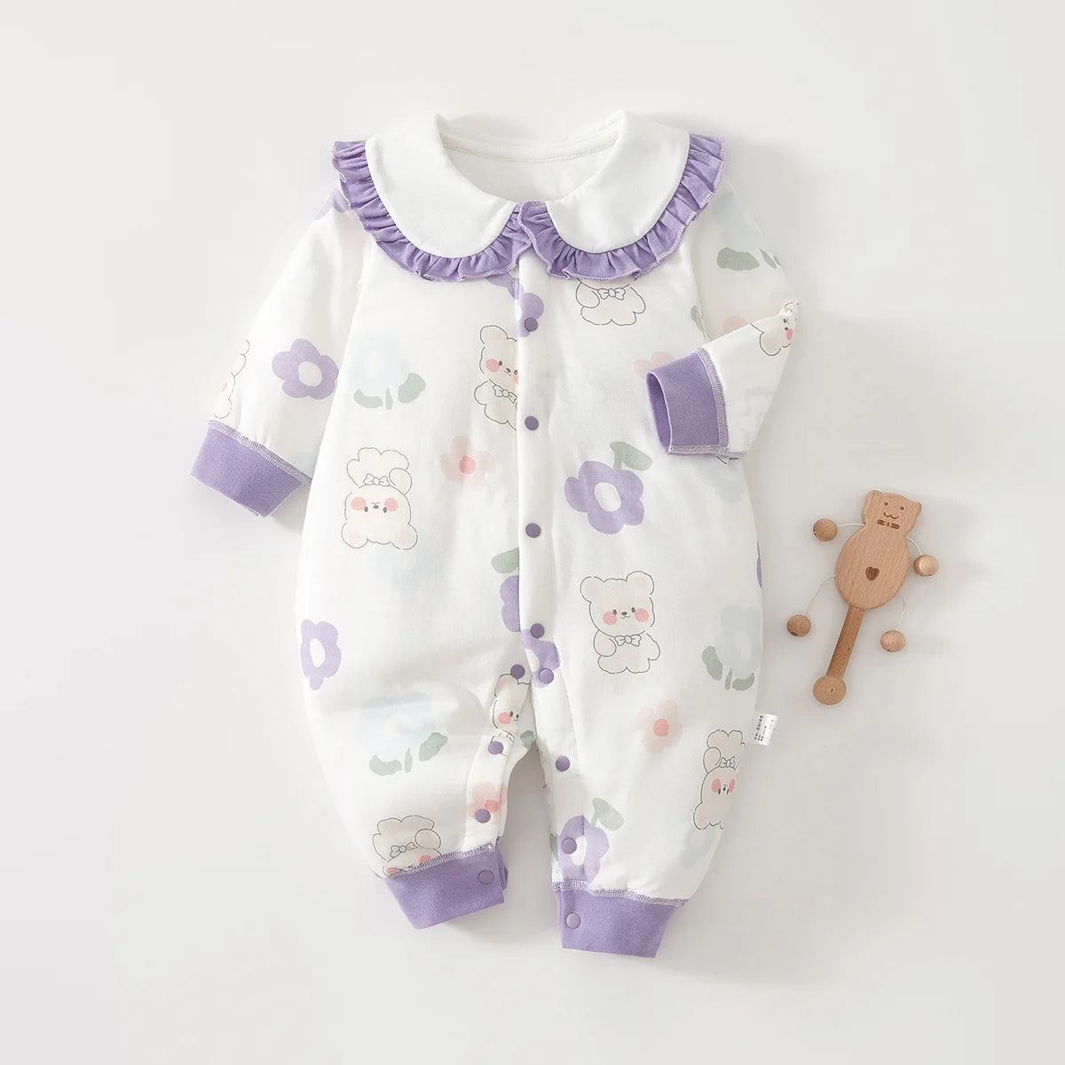Newborn Baby Cotton Bodysuit Long-sleeved Thickened Cute Printed Lapel Bodysuit Boys And Girls Comfortable Warm Bodysuit