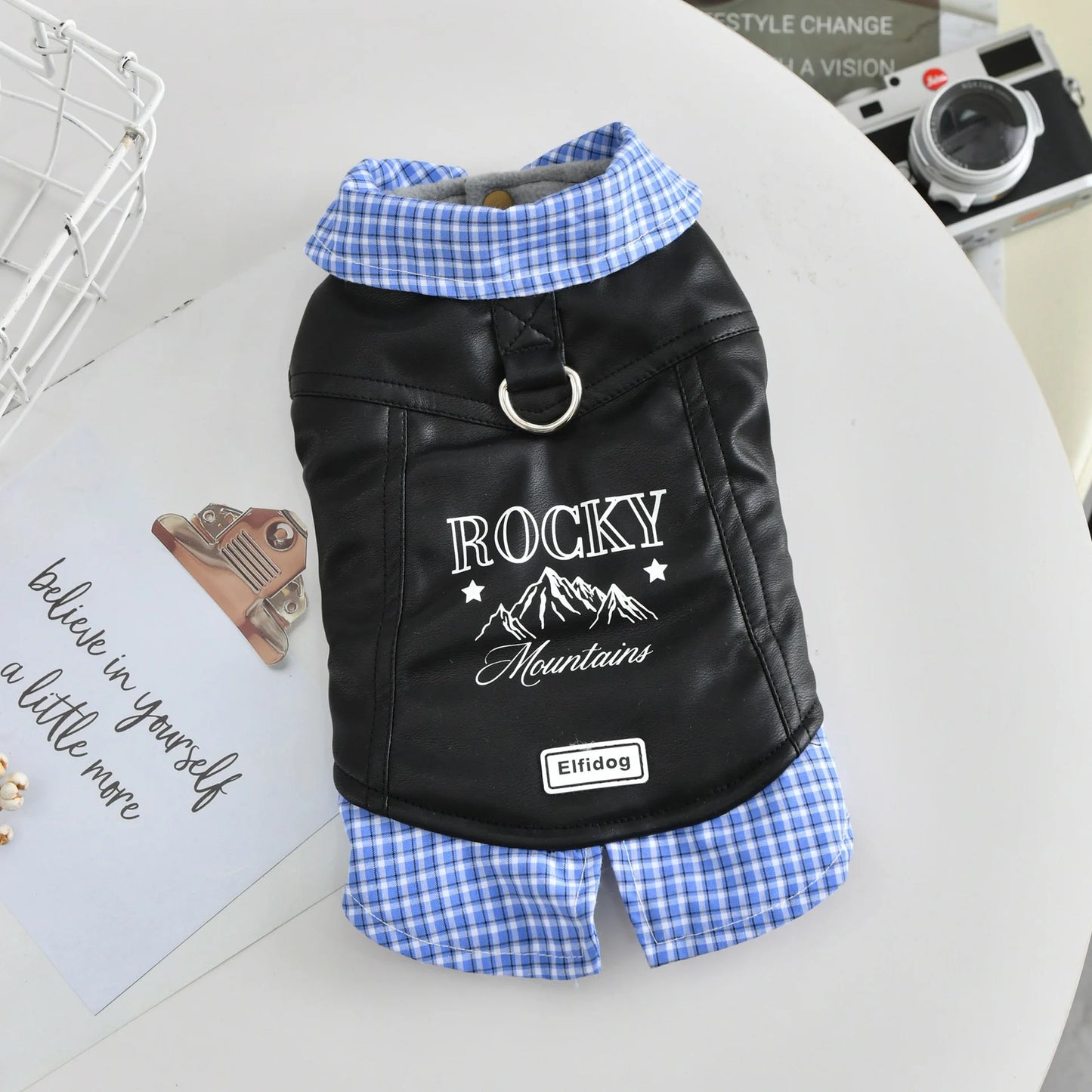 Leather Pitbull Costumes For Small Medium Size Breed Dog With Plaid Shirt Collar Winter Warm Pet Harness Coat Jacket Puppy Wear