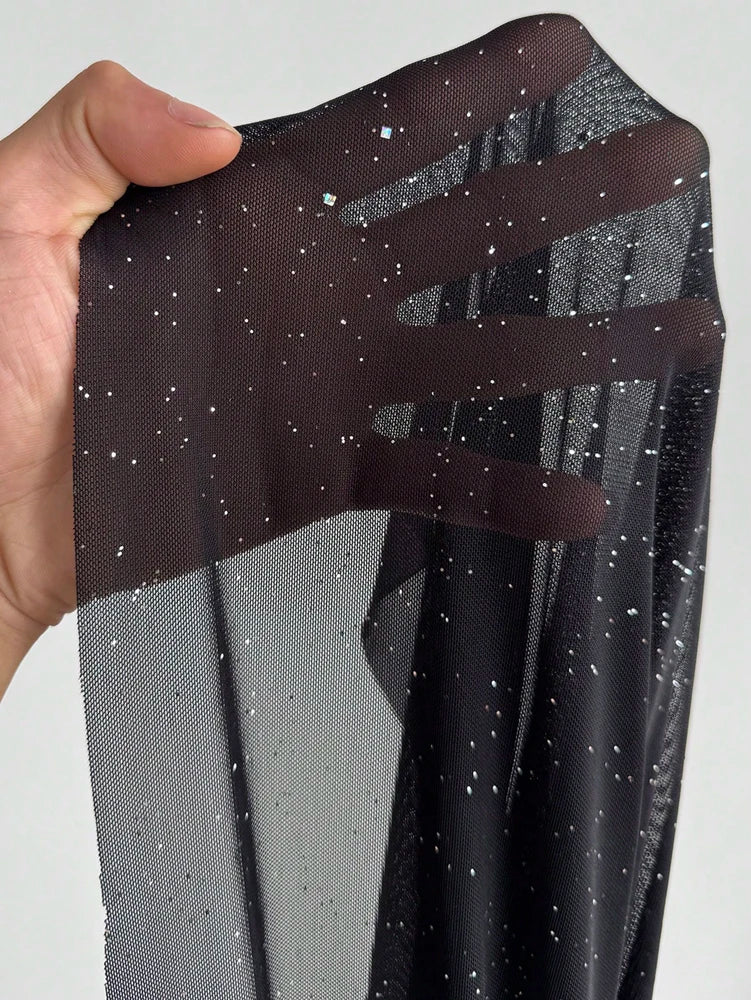 plus Size Sexy Sparkling Short Sleeve Deep V Neck Party Dress Elegant Loose Evening Gown for Women Romantic Resort Wear