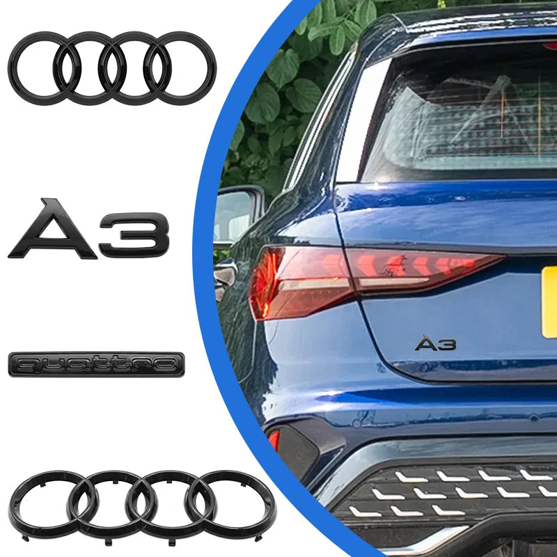 Audi A3 4 Ring Logo ABS Glossy Black Car Hood Front Bonnet Grill Badge Rear Trunk Quarrto Emblem Sticker Decal For A3 2010-2020