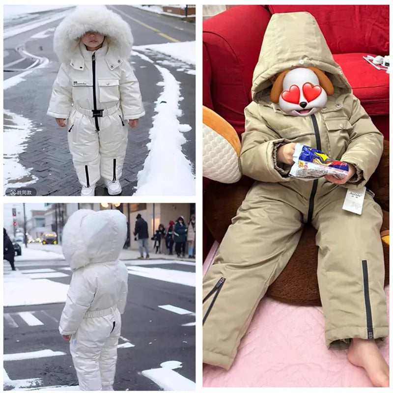 Baby Winter Jumpsuit Thicken Boys Ski Suit Coat 1-5Yrs Warm Children Jacket Waterproof Hooded Baby Girls Snowsuit  -30 Degree