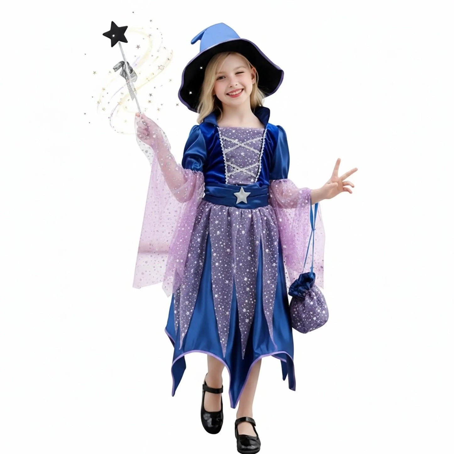 2026 Girls Halloween Cosplay Witch Dress With Hat Bag Costume Carnival Vestidos Kids Party Cosplay Dress Children Costume