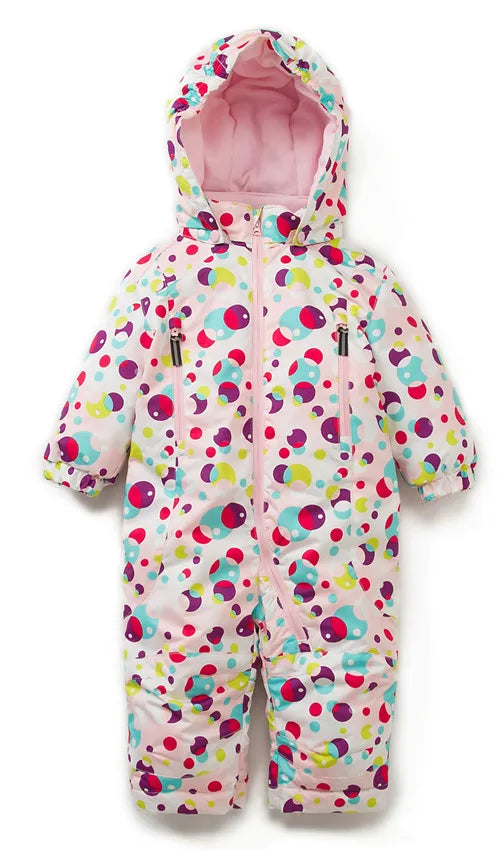 Baby Romper For Autumn Winter Baby Girl Pink Polka Dot Snowsuit Baby Boy Blue Romper Windproof And Waterproof 0-3 Year Clothes