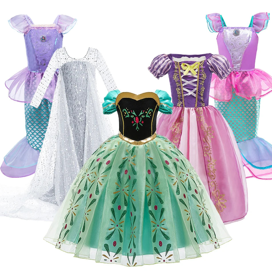 Kids Princess Costume Children Elsa Anna Rapunzel Mermaid Ariel Fancy Dress Girls Carnival Pageant Halloween Party Clothes