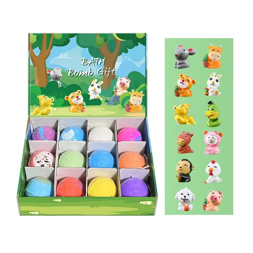 12PCS Flower Fruit Sea Salt Bubble Ball Bath Set with Surprise Toy,Kid Bath Gift Ocean gentle & safe Bath Bubble Ball Set ﻿