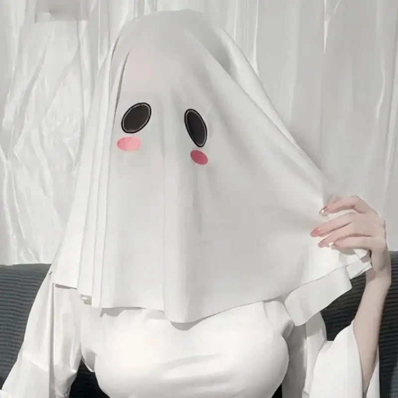 Ghostly Hooded Halloween Costume Accessory With 42cm Flowing Design And Breathable Polyester Spandex Blend For Haunted Y08E