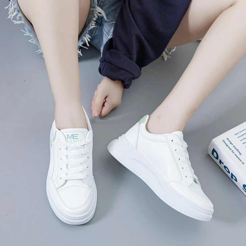 Women's Shoes Platform Sneakers Lace-Up Women Running Shoes Outdoor Breathable Tennis Shoes PU Leather White Casual Shoe 2025