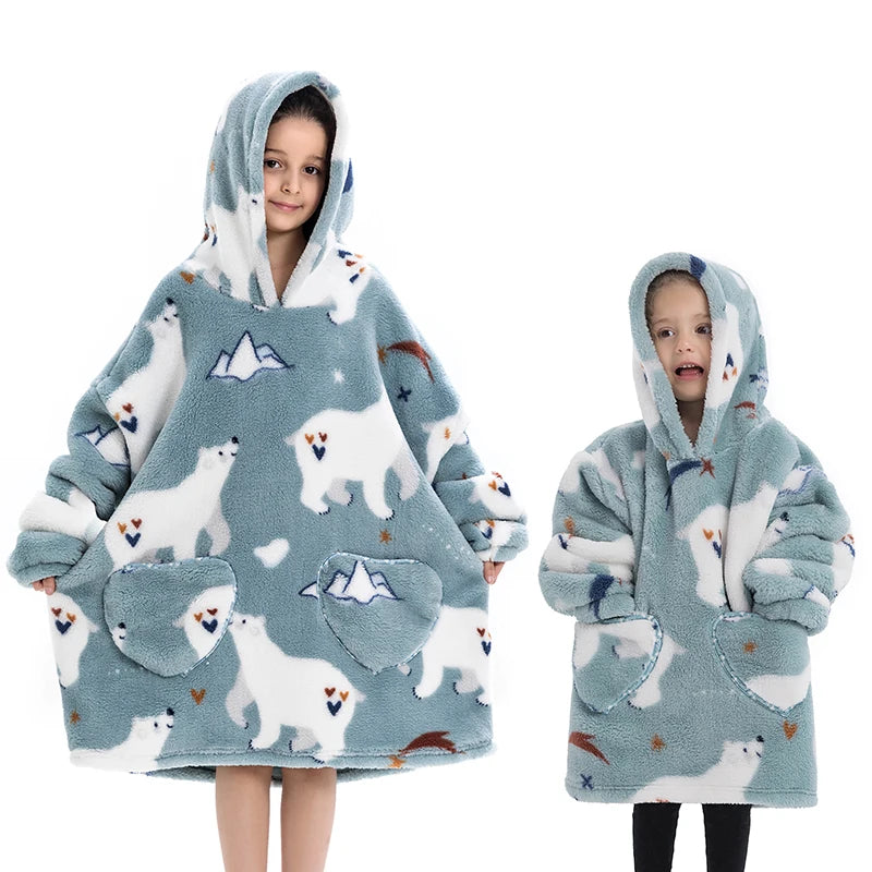 Halloween Pumpkin Hoodies for Boys Girls Winter Thick Flannel Hooded Sweatshirts Kids Clothing Children Oversized Blanket Hoodie