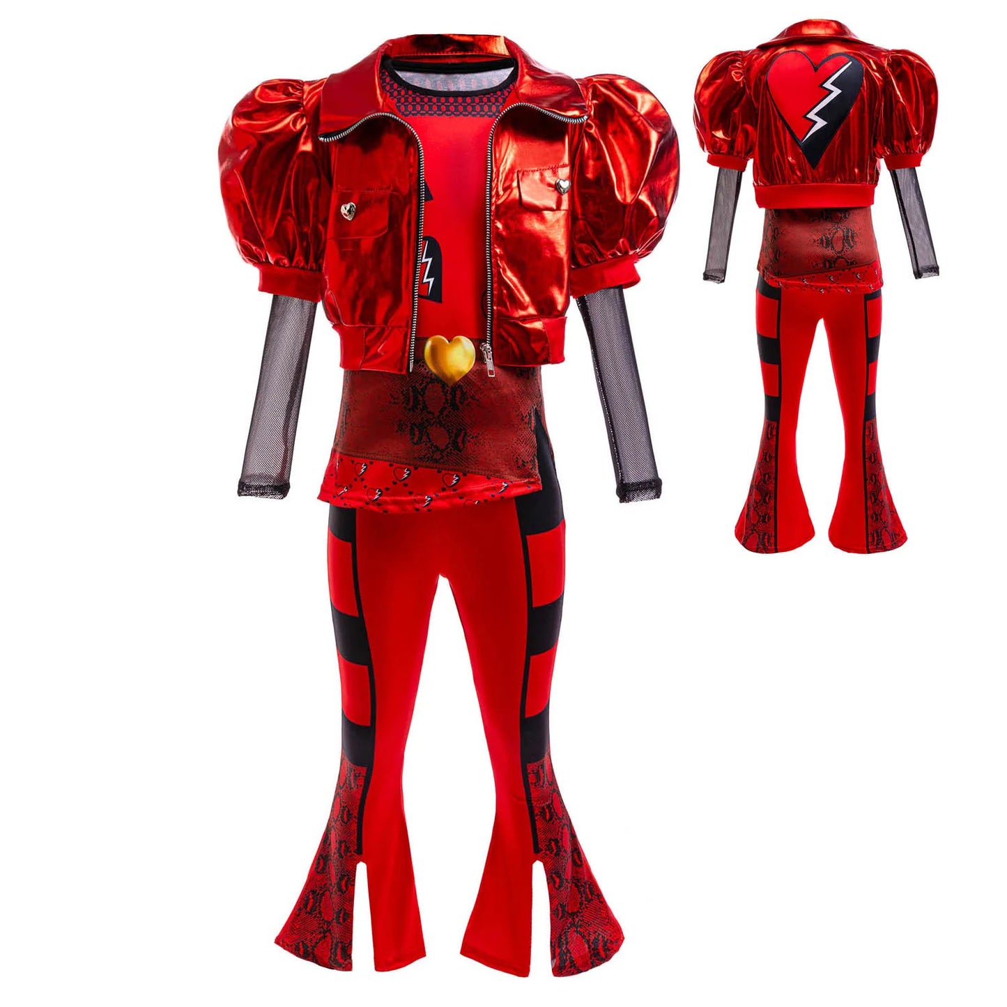 2026 New Movie Cosplay Outfit Girls Red Heart Printed 4Pcs Dress Set Jacket+Top+Skirt+Pants Halloween Costume Descendant Cosplay