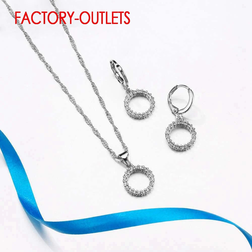 Genuine 925 Sterling Silver Bridal Jewelry Sets Beads Cubic Zirconia Necklaces Hoop Earrings Women Girls Engagement Anniversary