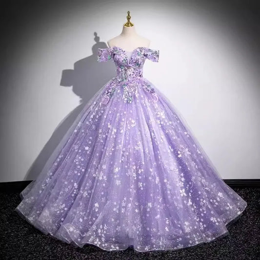 Elegant purple evening dress temperament one-shoulder solo puffy skirt student vocal music art exam annual meeting host