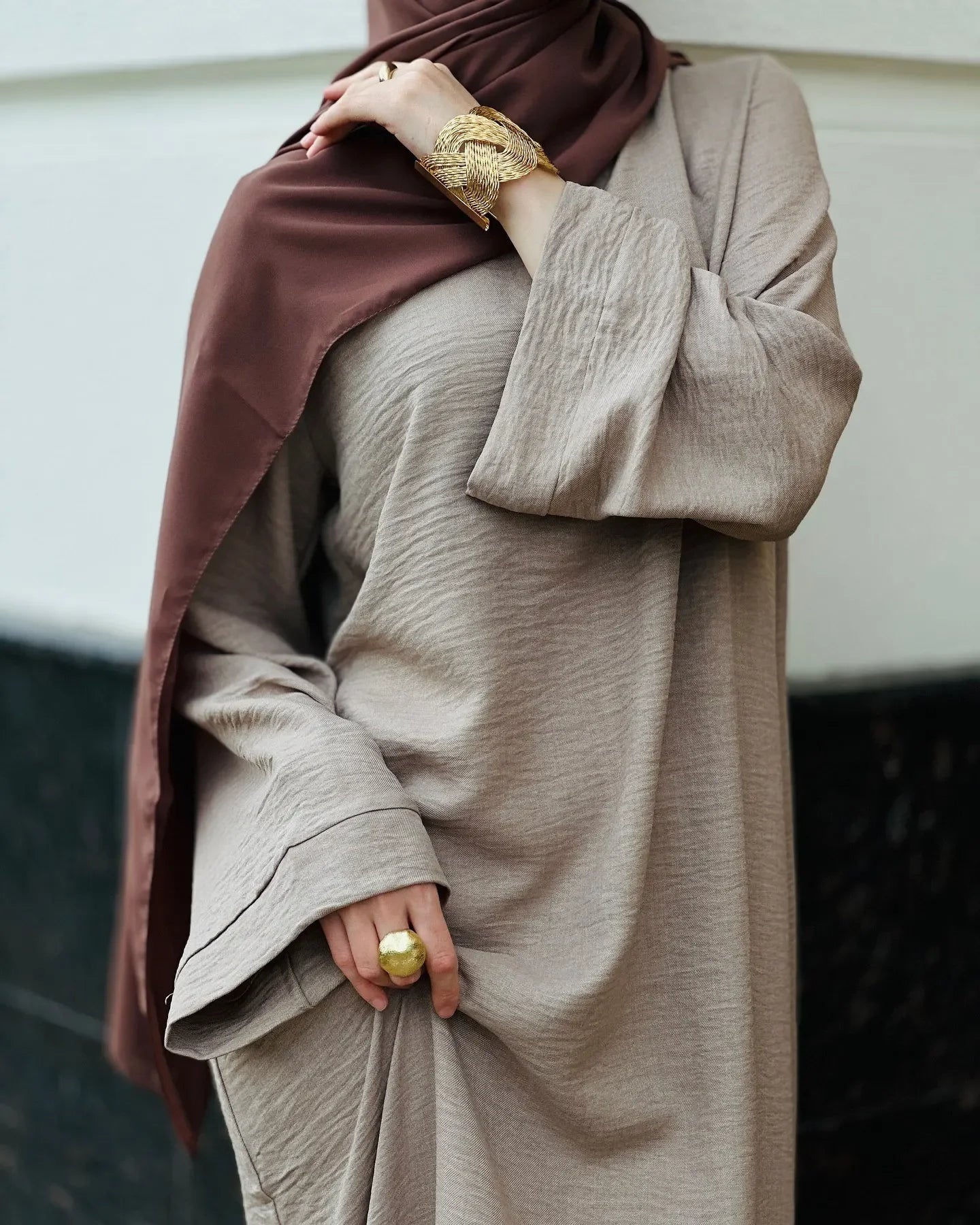 Cross-Border Muslim Women's Autumn Winter Dress Middle East Dubai Turkey Long Sleeve Midi Dress Modest Fashion Islamic Dress