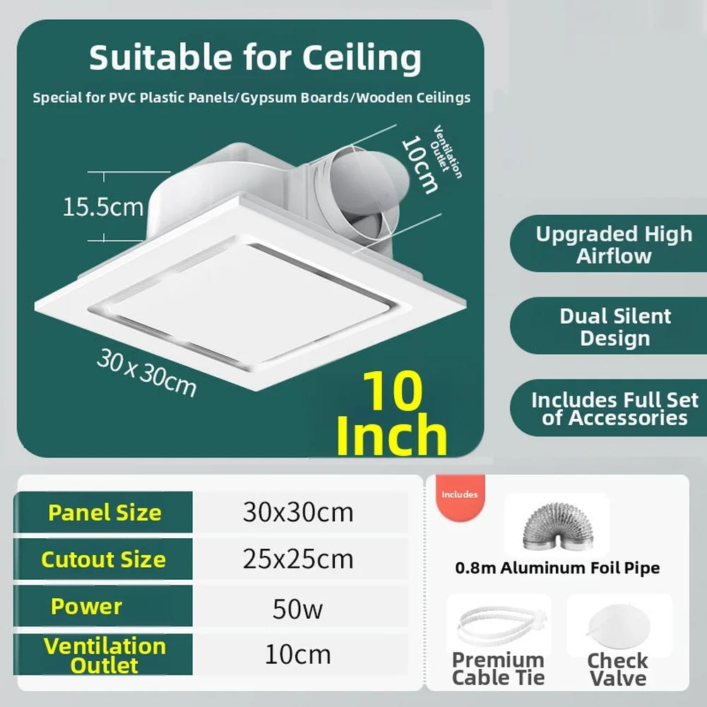 Energy Efficient Ceiling Mounted Exhaust Fan Quiet 110 CFM Bathroom Ventilation With DC Motor For Kitchen And Bedroom