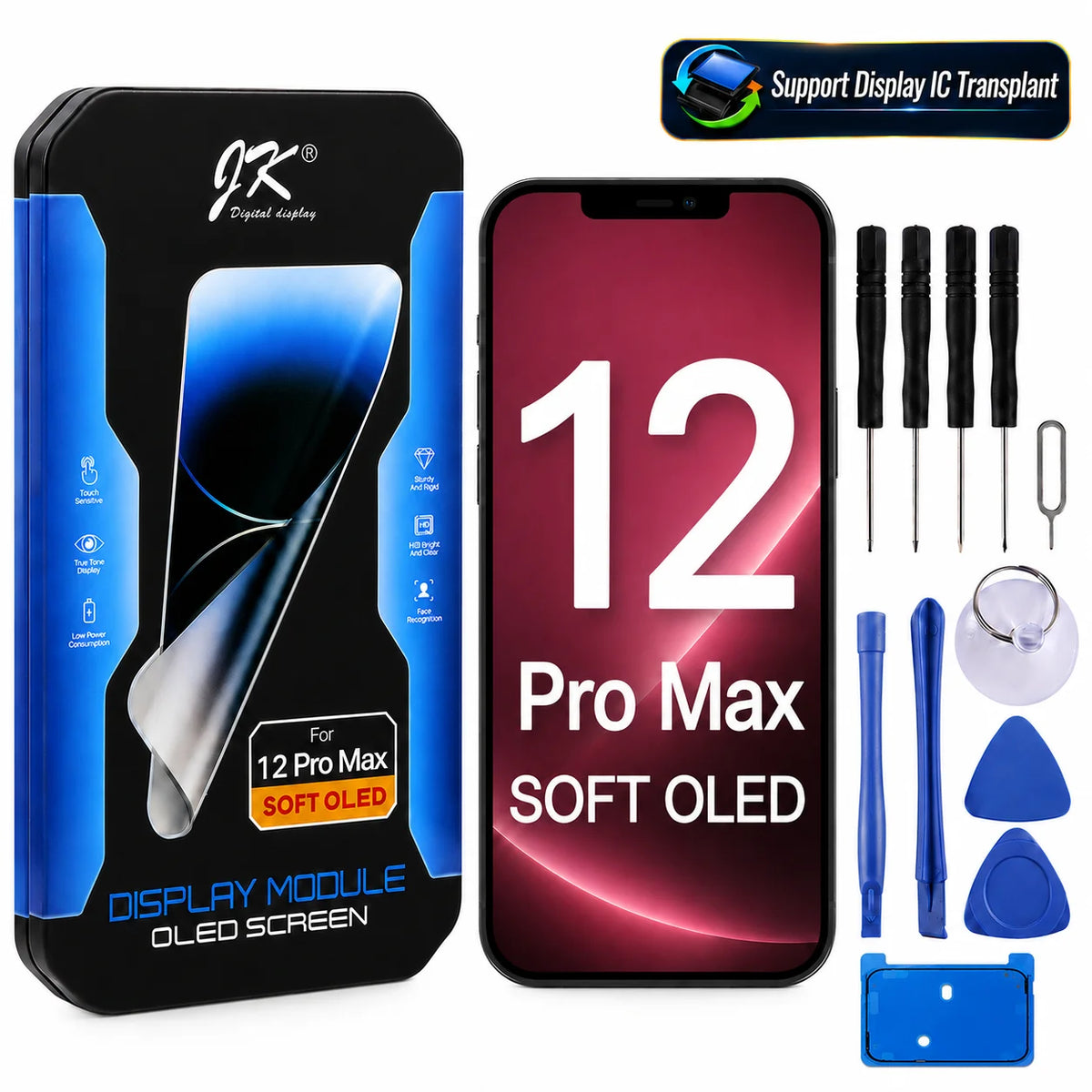 JK Flexible Soft OLED Display Assembly for iPhone 12 13 14 15 16 17 Pro Max Plus Screen Replacement Part