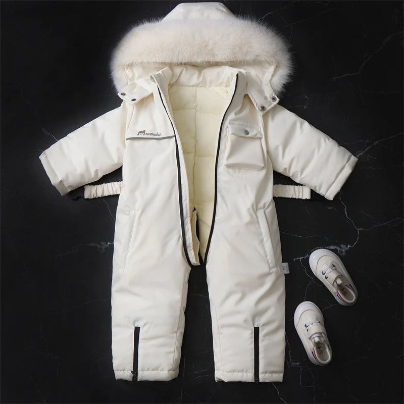 Baby Winter Jumpsuit Thicken Boys Ski Suit Coat 1-5Yrs Warm Children Jacket Waterproof Hooded Baby Girls Snowsuit  -30 Degree