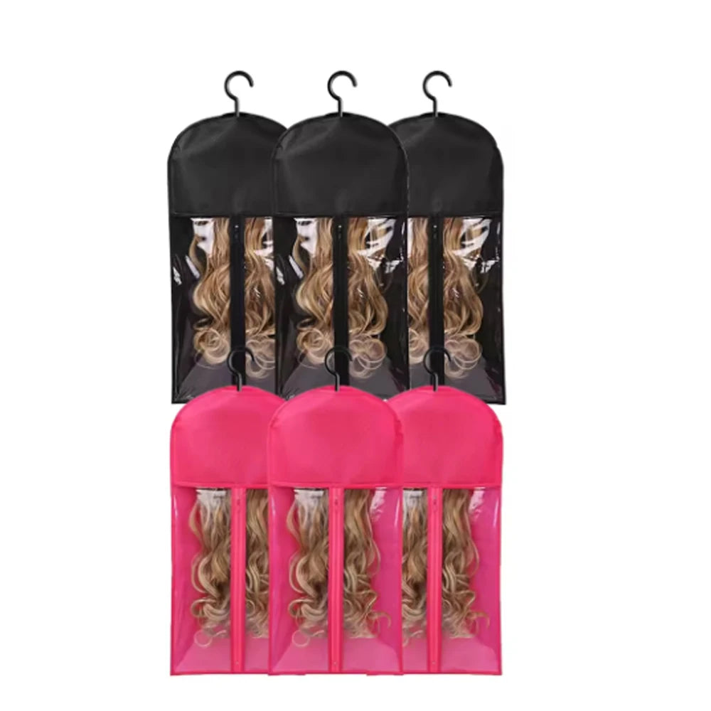 1/3/6pcs Premium Wig Storage Bags with Sturdy Metal Hangers - Black Transparent Design for Multiple Wigs & Hair Extensions