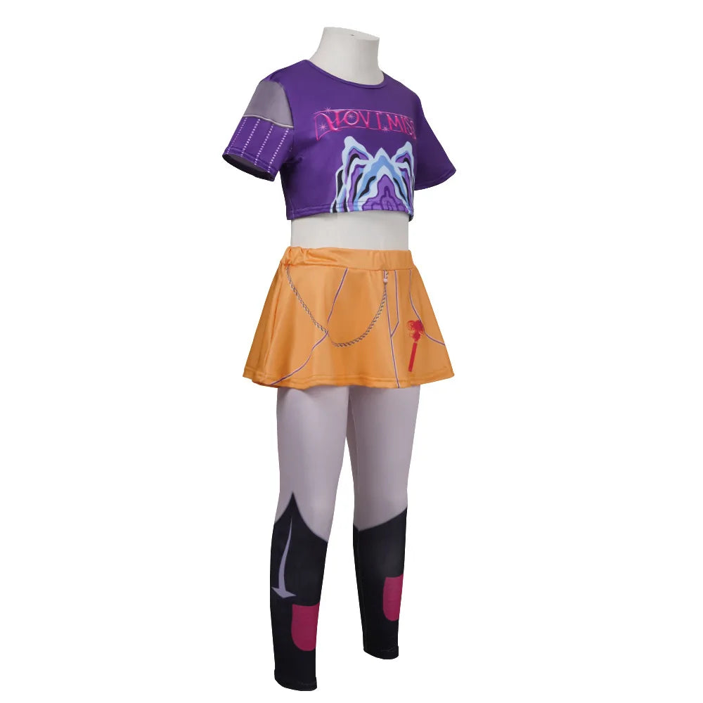Halloween Fancy Dress Adult Kids Street Hip Hop Role Play Outfit 3 Styles Printed Crop Top Skirt Shorts Idol Stage Costume
