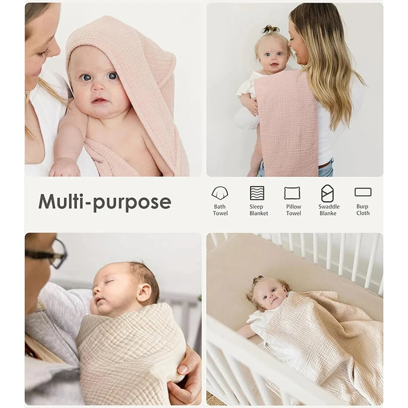 1PC Muslin Hooded Baby Towels Ultra-Soft Cotton Absorbent Baby Bath Towels with Hood for Newborn Baby Infant 30x30in