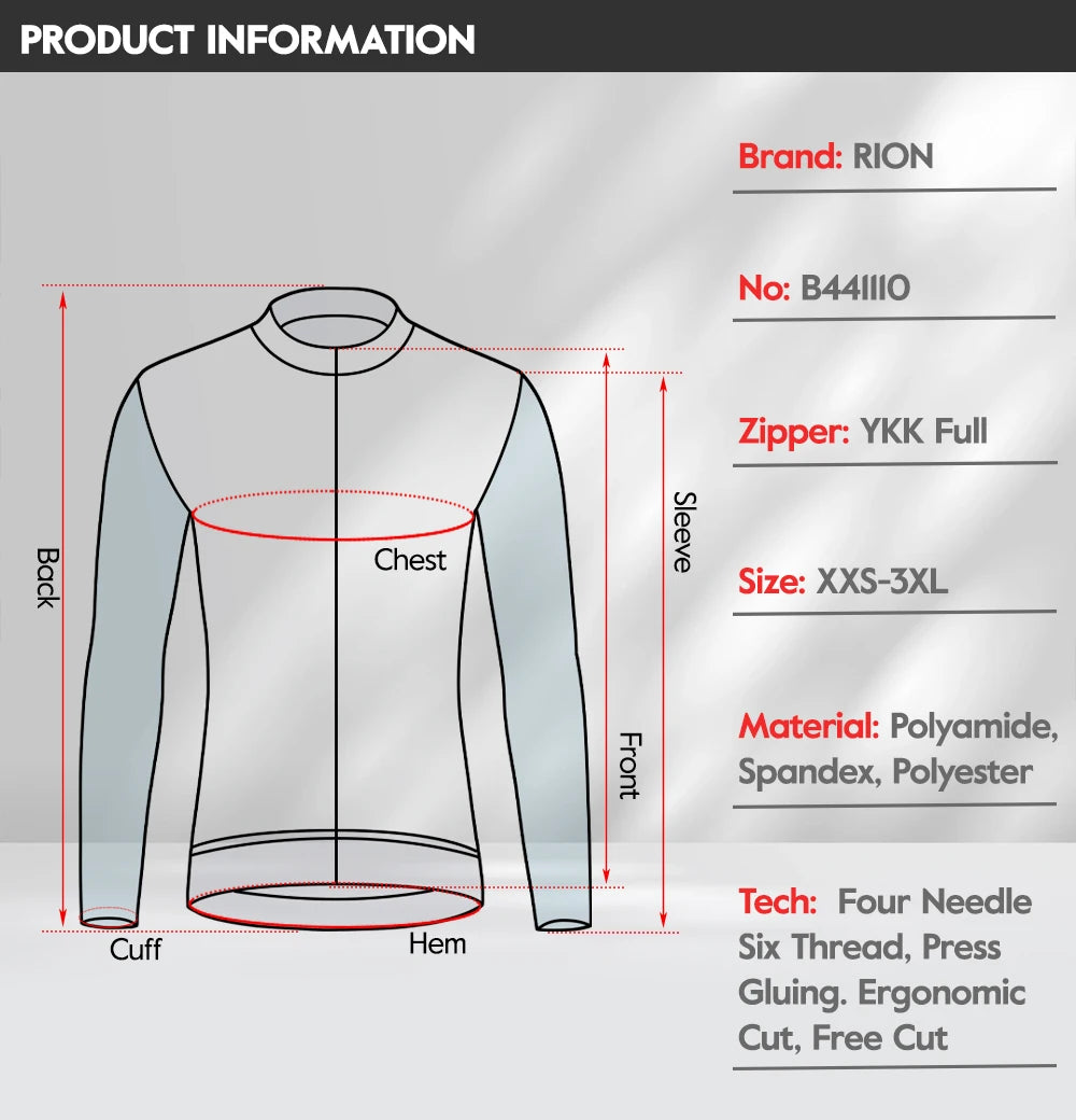 RION Men Cycling Jerseys Long Sleeves MTB Jersey Bike Shirts UPF 50+ Sun Protection Pro Team Uniform Mountain Bicycle Clothing