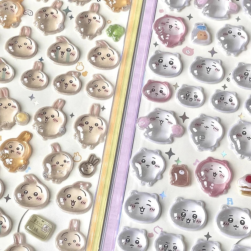 Chiikawa Cartoon 3D Sticker DIY Laptop Scrapbook Decal Aesthetic Crystal Stickers Kawaii Solid Decorative Sticker ちいかわ ボンボンシール