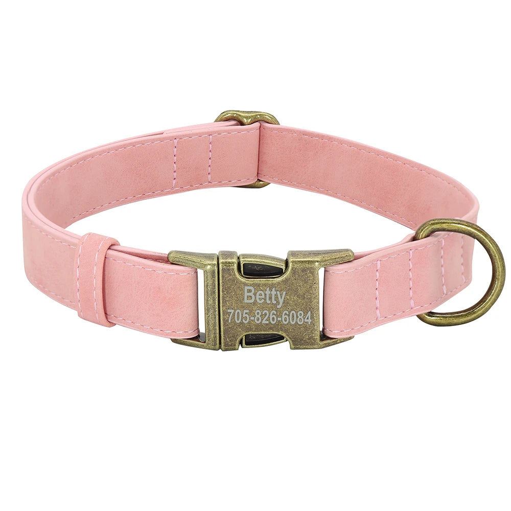 Personalized Dog Collar Customized PU Leather Dogs Collars Pet Name ID Buckle Necklace for Small Medium Large Dogs Pitbull Pug