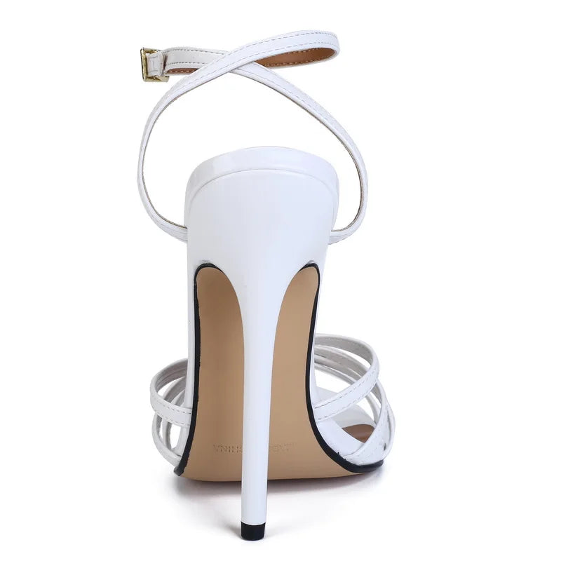 FHC New 16cm High Heels Sandals,Women Sexy Summer Shoes,Fashion Ankle Buckle Strap,Black,Red,White,Customized Colors