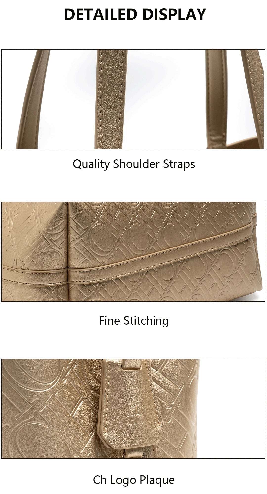 CH Luxury Tote Handbag For Women Large Capacity Work Shoulder Bag Elegant Golden Shopping Shoulder Purse