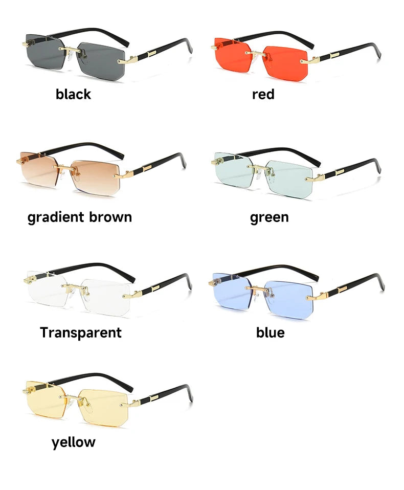 1PCS/2PCS/3PCS Rimless Sunglasses Rectangle Fashion Popular Women Men Shades Small Sun Glasses For Female Male Traveling Oculos