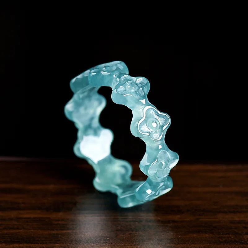 Natural Myanmar Jadeite Clover Ring Real Jade Jewelry Accessories Carved Vintage Amulet Talismans Luxury Gifts for Women