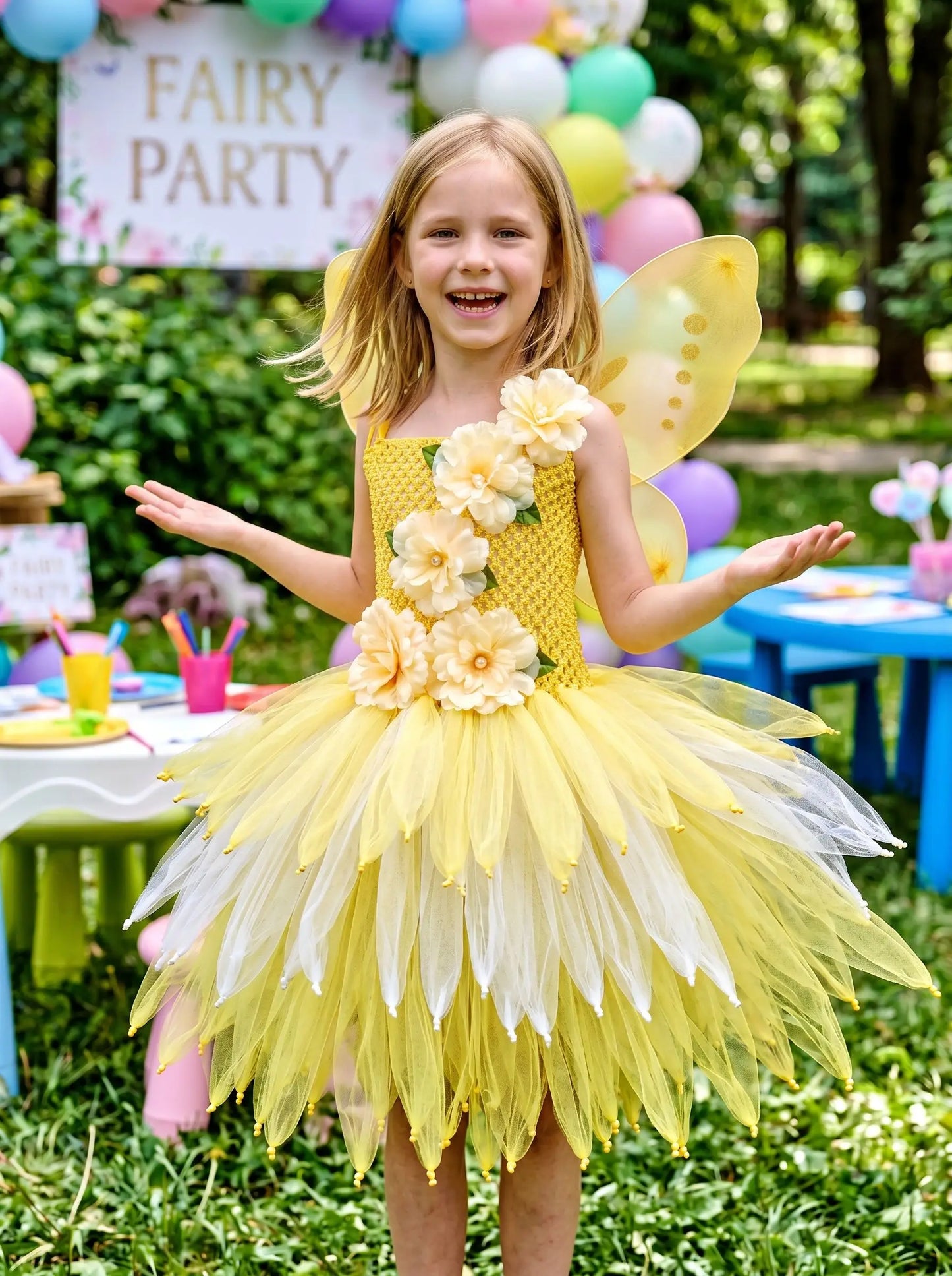 Girls Fairy Costume Princess Dress Kids Butterfly Wing Outfit Tulle Dress Halloween Birthday Party Fancy Dress Carnival Pageant