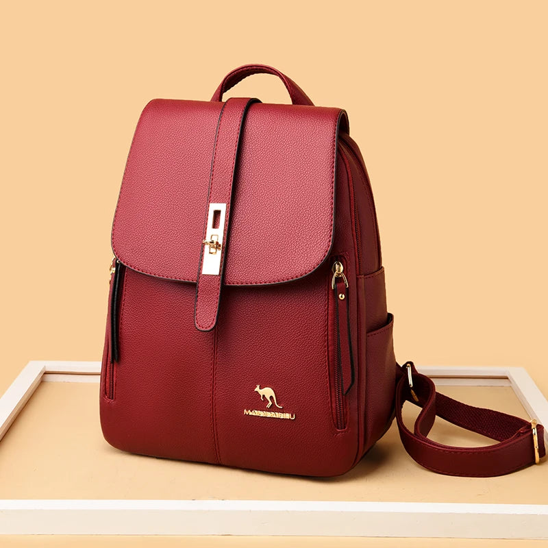 Luxury Women Leather Backpacks for Girls Sac A Dos Casual Daypack Black Vintage Backpack School Bags for Girls Mochila Rucksack