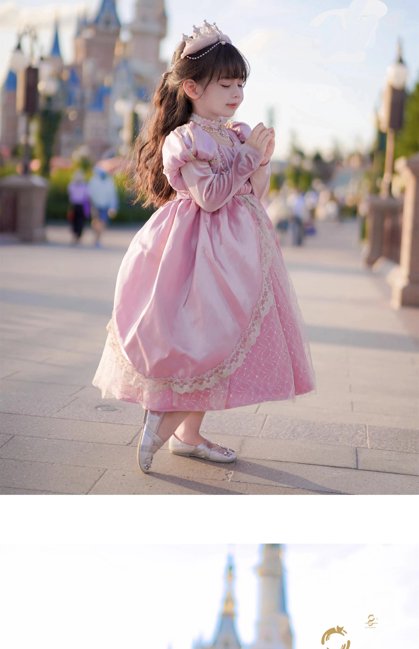 Kids Pink Aurora Princess Lolita Dress Halloween Costume Girl Sleeping Beauty Princess Cosplay Birthday Party Dresses for 2-12Y