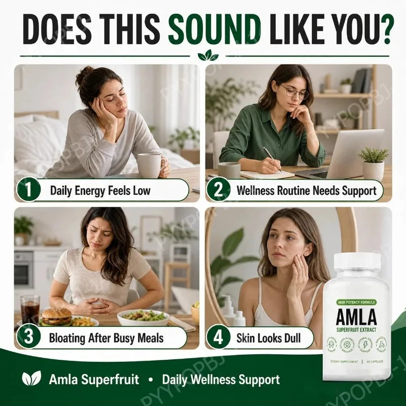 Amla Fruit Extract 1000mg Capsules Superfruit Supplement Energy Support 60 Capsules 30 Servings Vegan Non-GMO Gluten Free