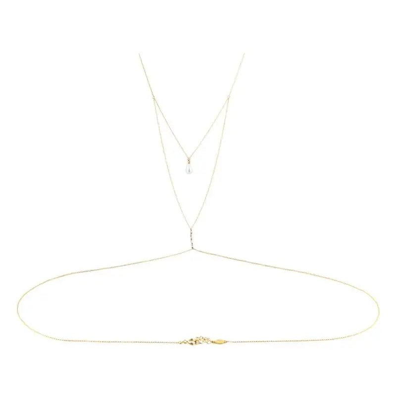 Simple Multilayer Pearl Back Drop Chain Necklace Women Fashion Metal Long Backless Body Chain Bride Wedding Jewelry Accessories