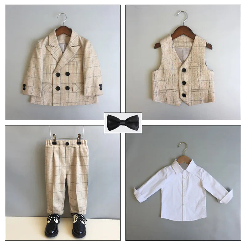 Autumn Winter Children Boys Formal Suit Kids Boys Wedding Suit 1-14Y Teenager Boy Blazer Vest Pant Suit Elegant Boys Kid Costume