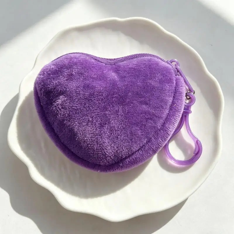 Solid Plush Heart Coin Purse Women's Cute Wallet ID Card Bag Keychain Minimalist Coin Bag Kawaii Wallets For Women Gift