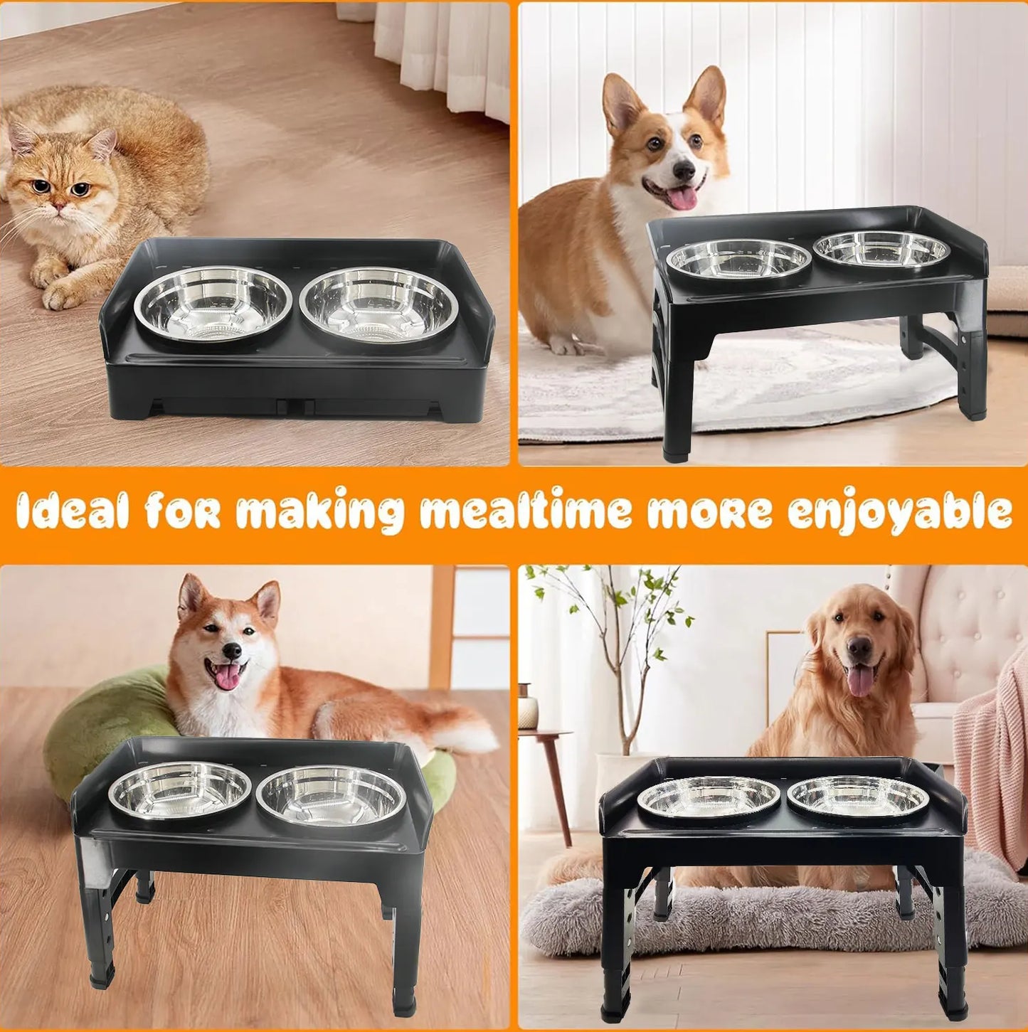 Updated Elevated Dog Bowls 4 Height Adjustable Raised Dog Bowl with Baffle No Spill Edge 2 Thick 50oz   Stainless Steel Dog Food