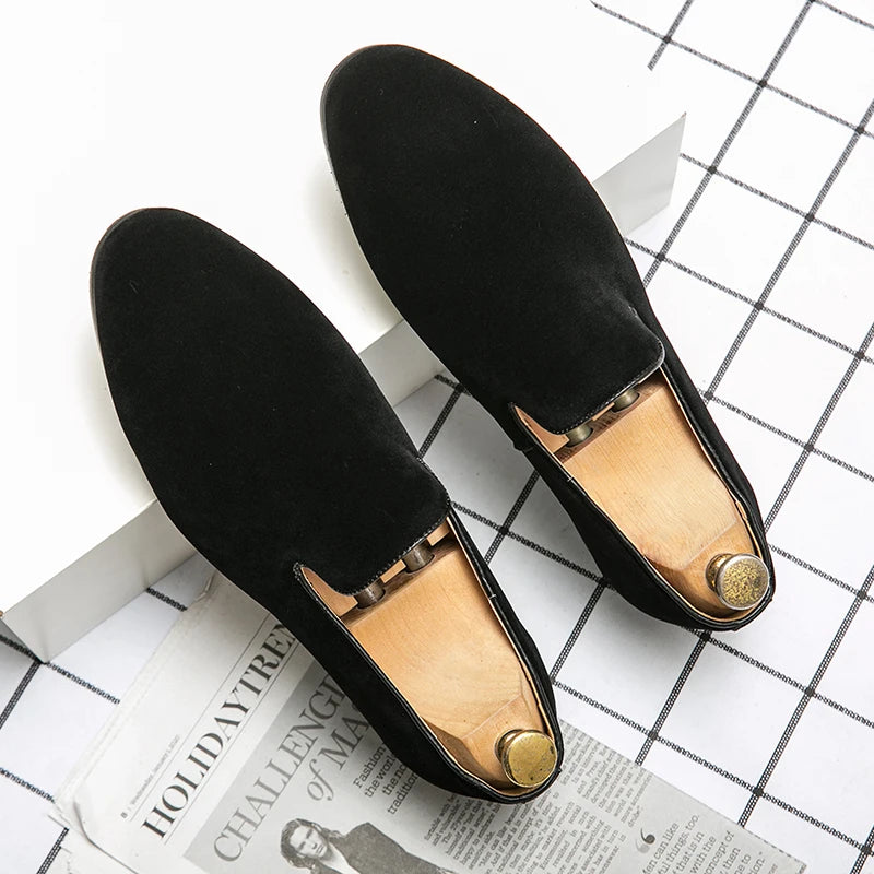 Fashion Classic Men Suede Shoes Male Pointed Brown Black Slip On Loafers Wedding Dress Homecoming Formal Footwear Zapatos Hombre