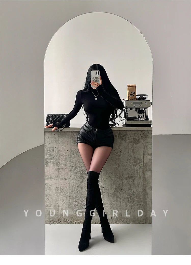 Sexy High Waist PU Leather Shorts Women's Tight Fit Hot Pants Long Legs Enhancing Hip Shape Arc Design Daily Wear Shorts