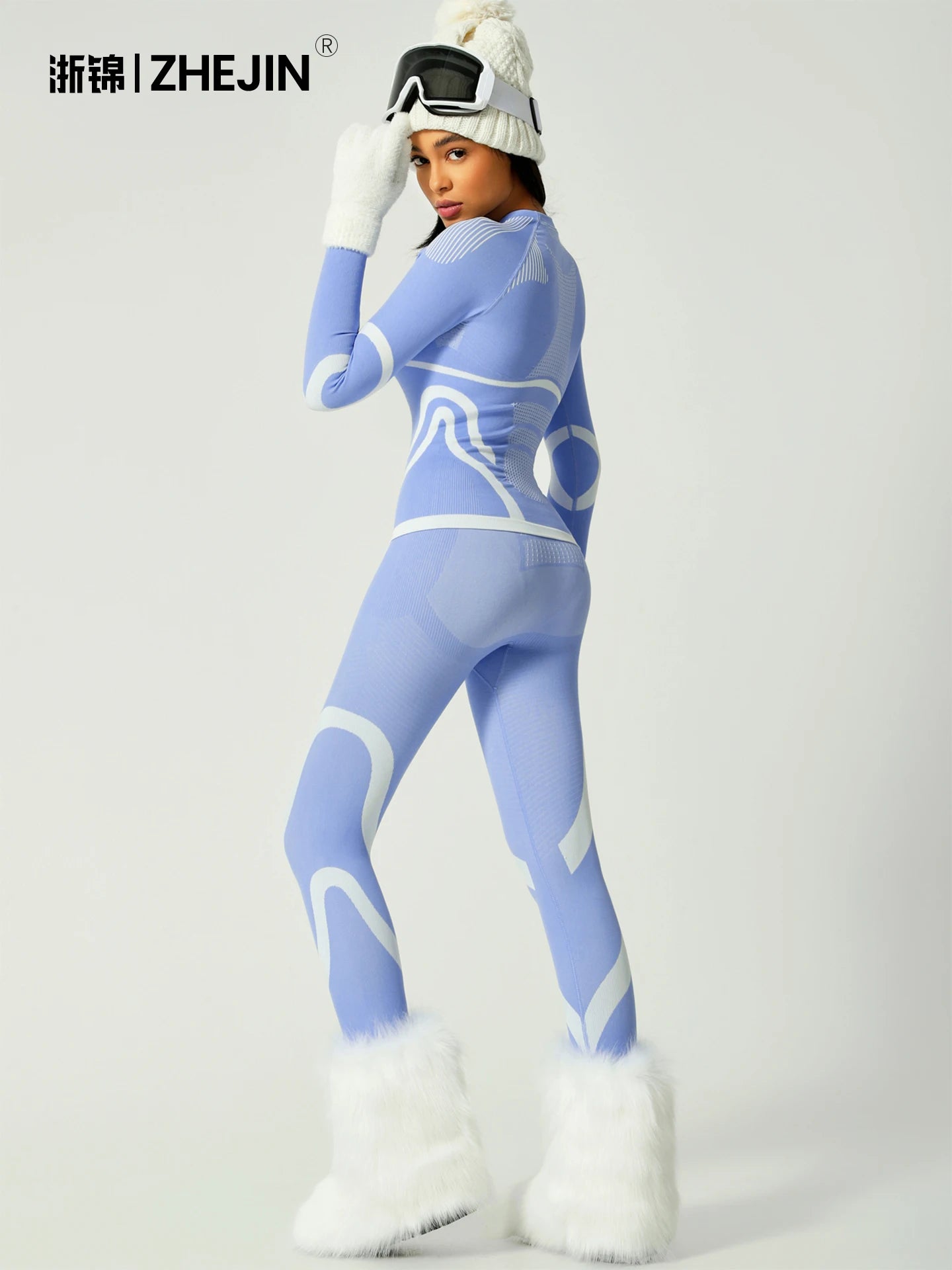 Seamless Ski Thermal Underwear Set Women Winter Warm Base Layer Long Sleeve Top Leggings Suit Breathable Outdoor Sports Wear